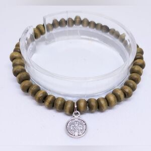 Men's bracelet beaded‎ cross olive new e40